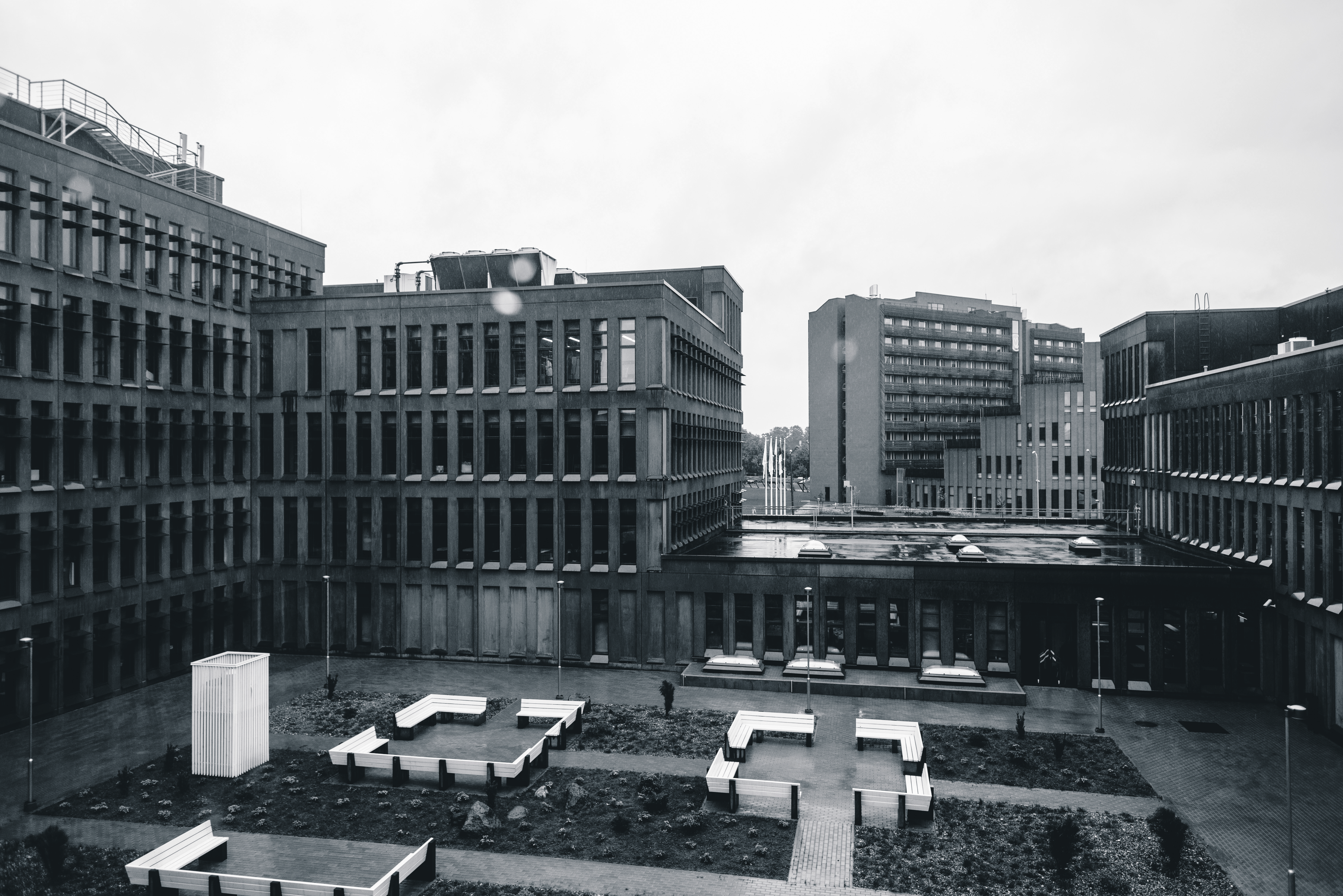 Siseõu laseb kontoritesse ja laboritesse pisut loomulikku valgust. Siseõue lahendus on igavavõitu ja olemasolevat ruumi võiks kuidagi põnevamalt rakendada. Tore on mustrite mäng, mis tekib tervishoiukooli tõttu. 