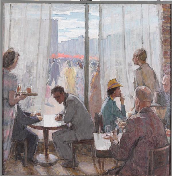 Leili Muuga maalis „Kohvikus“ ehk „Kahtlejad“ (1956, õli, lõuend, EKMi kogu) väljendub sooteadlik hoiak. 