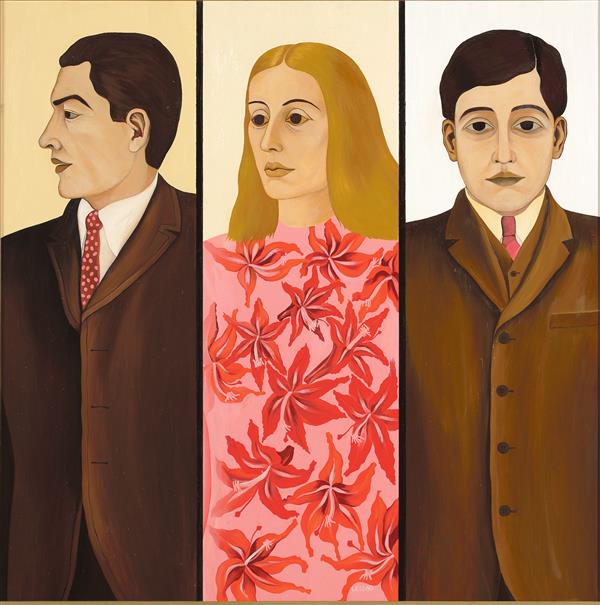 Malle Leisi õlimaalil „Noored inimesed“ (1969, EKMi kogu) on naine koguni otsusekindlatest meestest piiratud.