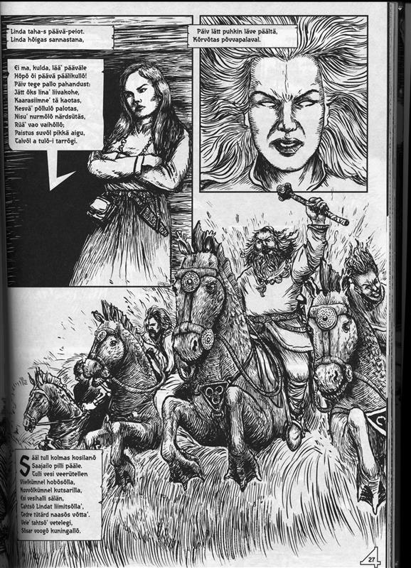 Lehekülg pilteepose „Kalevipoeg/Kalõvipoig“ võrukeelsest poolest.
