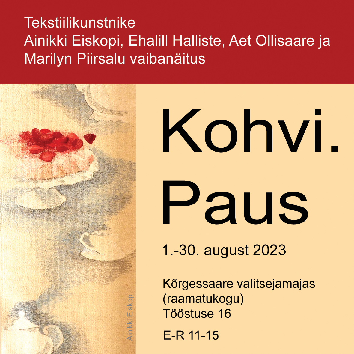 KOHVI. PAUS. Aet Ollisaar, Ehalill Halliste, Marilyn Piirsalu ja Ainikki Eiskop Kõrgessaare mõisa valitsejamajas